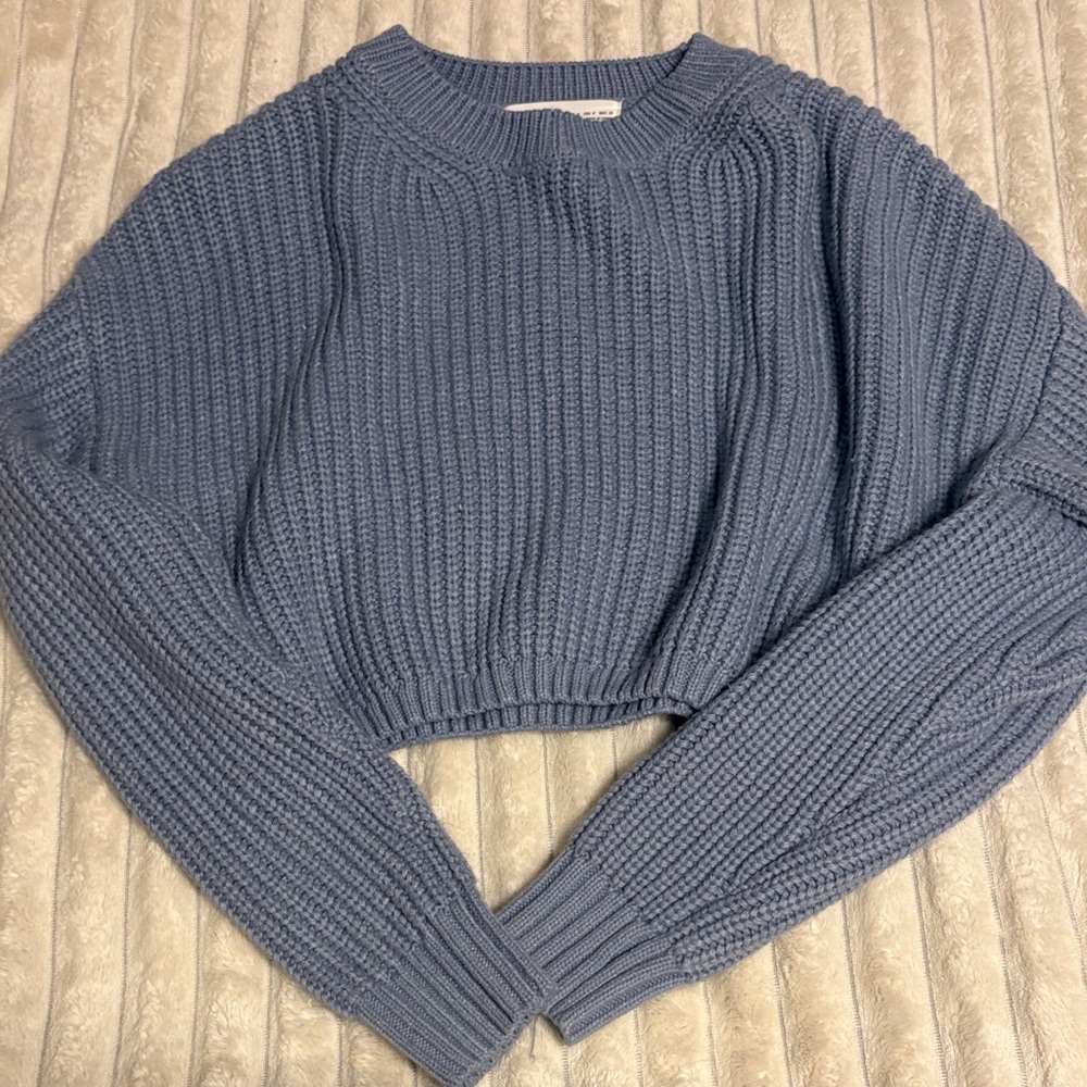 Elodie Dusty Blue Crew Neck Sweater Cropped